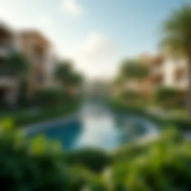 Aerial view showcasing the lush greenery and residential units in Discovery Gardens