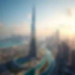 A panoramic view of the Burj Al Nahda building against the Dubai skyline